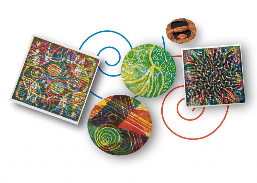 3原色で多色版画を刷ってみよう『回転はんが』の画像